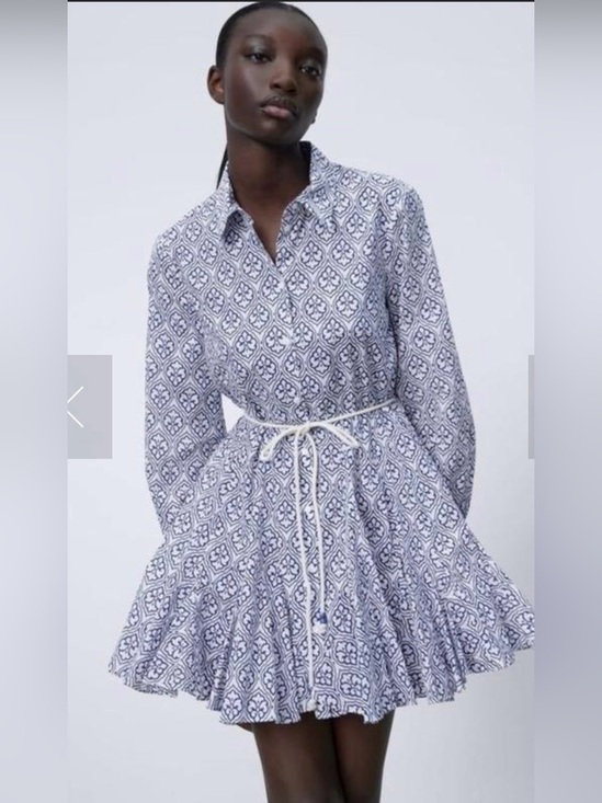 Zara Dresses & Skirts - NWOT- Zara Navy and White Geometric Dress. Size XL. Part of tag string attached.